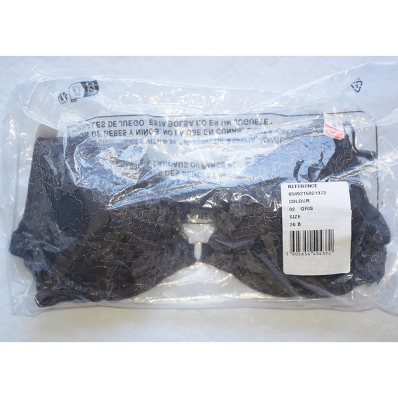 ETAM NWT POETIQUE METALLIC GREY UNDERWIRE PLUNGE PUSH-UP BRA. SIZE 36B - Picture 10 of 11